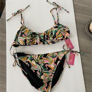 Juniors Ninety-Nine Degrees Shirred Top Side Tie Bottom Bikini Swim Suit